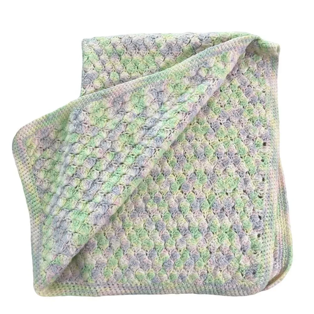 Vintage Crochet Pastel Multicolor Blanket Acrylic Throw Knit Crib Throw‎ Decor